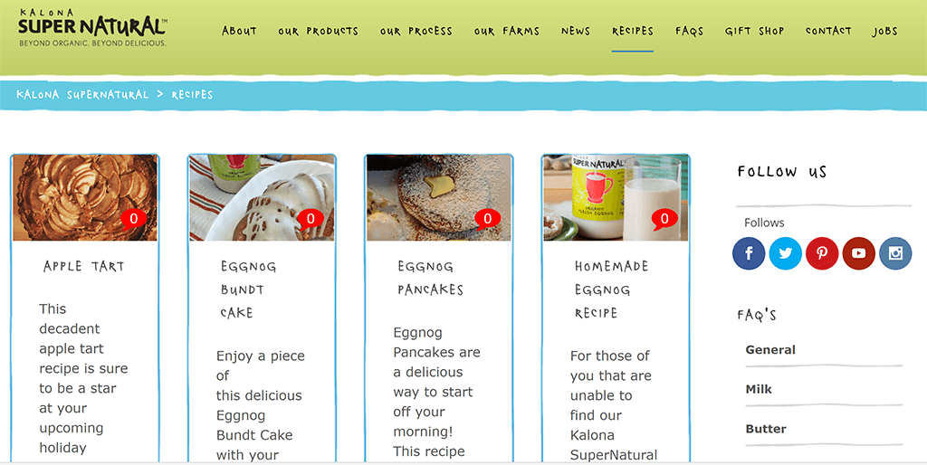 designed by janieart, recipe section of their website branded to their needs