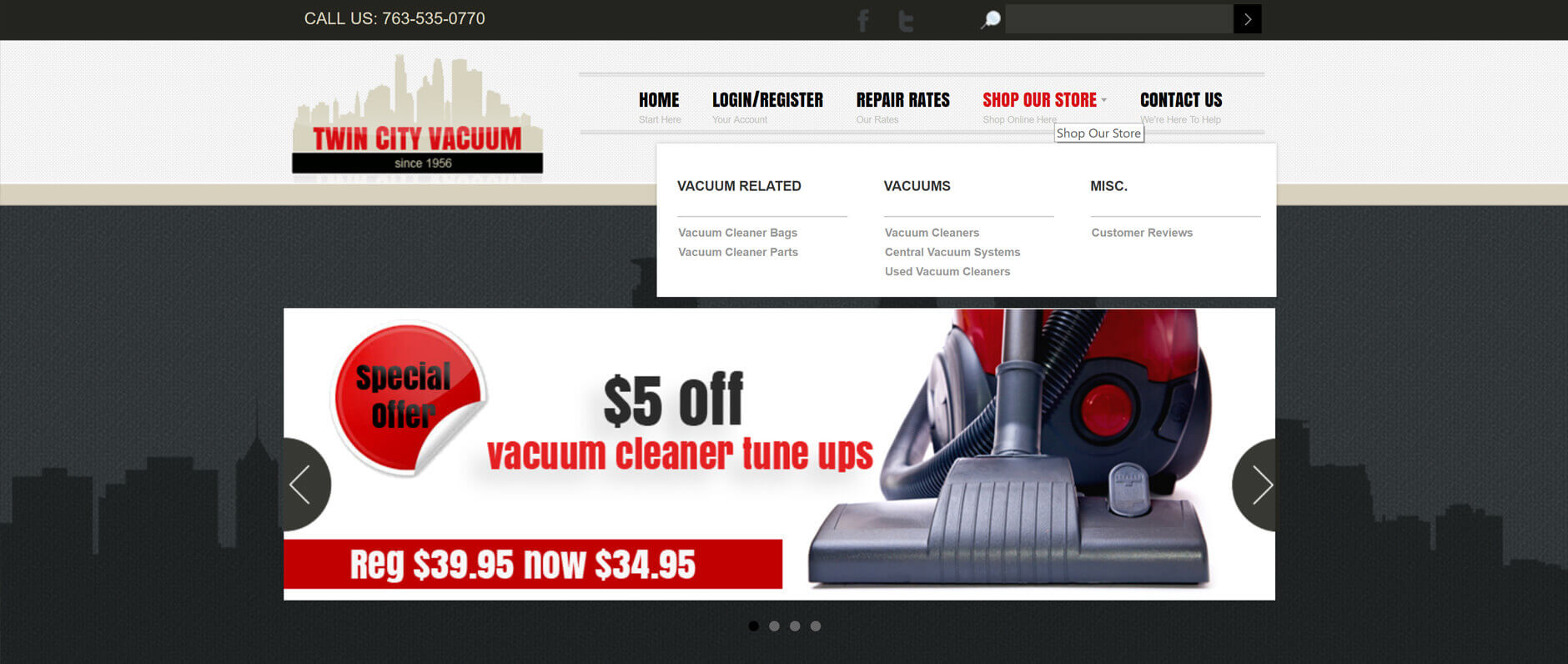 Twin City Vacuum E-Commerce Website By: Janieart.com